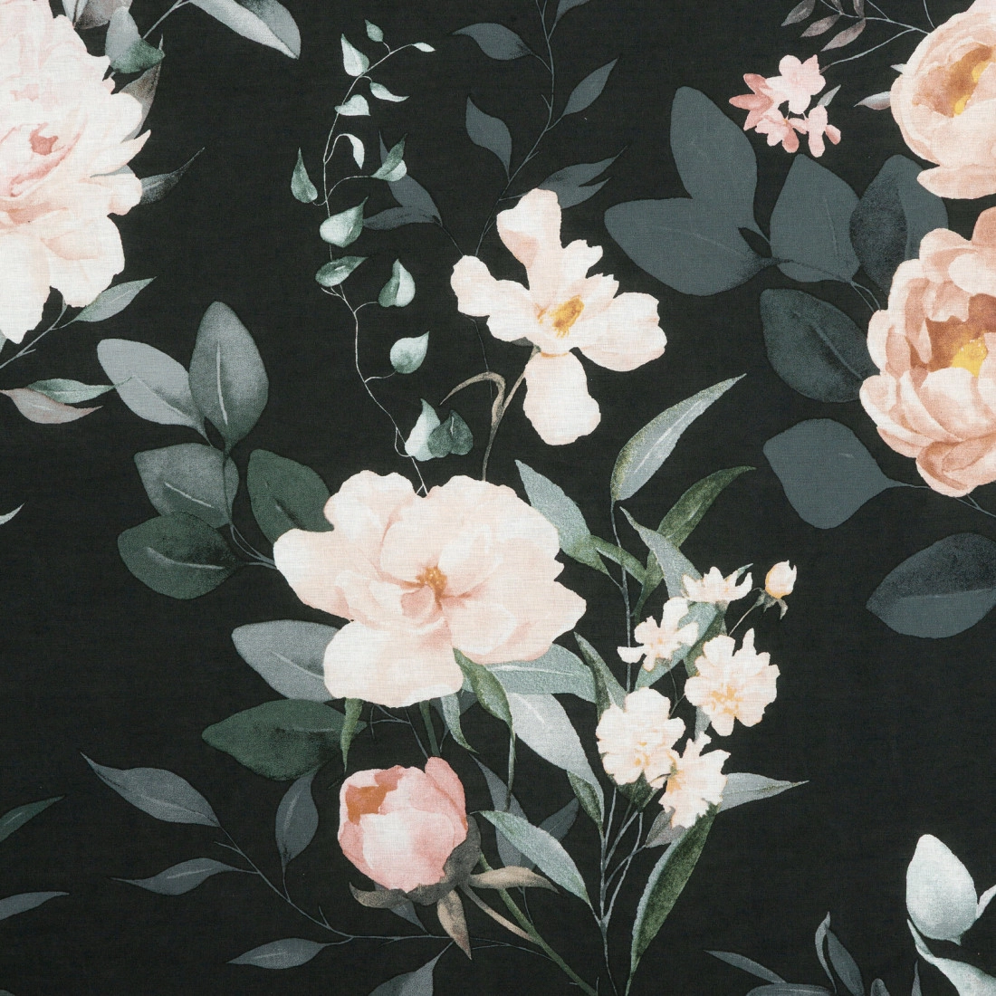 Povlečení 140x200 cm z bavlněného renforcé s květinovým motivem, černé a šalvějové