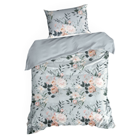Obliečky 140x200 cm bavlnené renforcé s kvetinovým motívom, sivé a oceľové