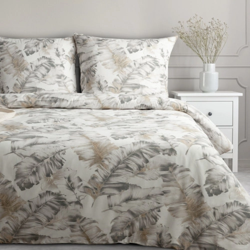 Obliečky 140x200 cm bavlnené s rastlinným vzorom, biele a oceľové