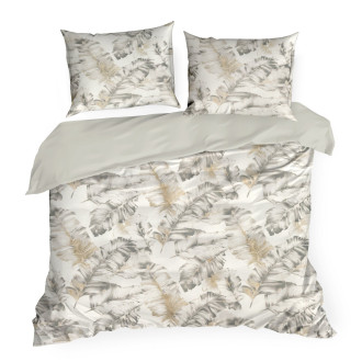 Obliečky 140x200 cm bavlnené s rastlinným vzorom, biele a oceľové