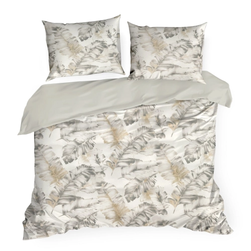 Obliečky 140x200 cm bavlnené s rastlinným vzorom, biele a oceľové