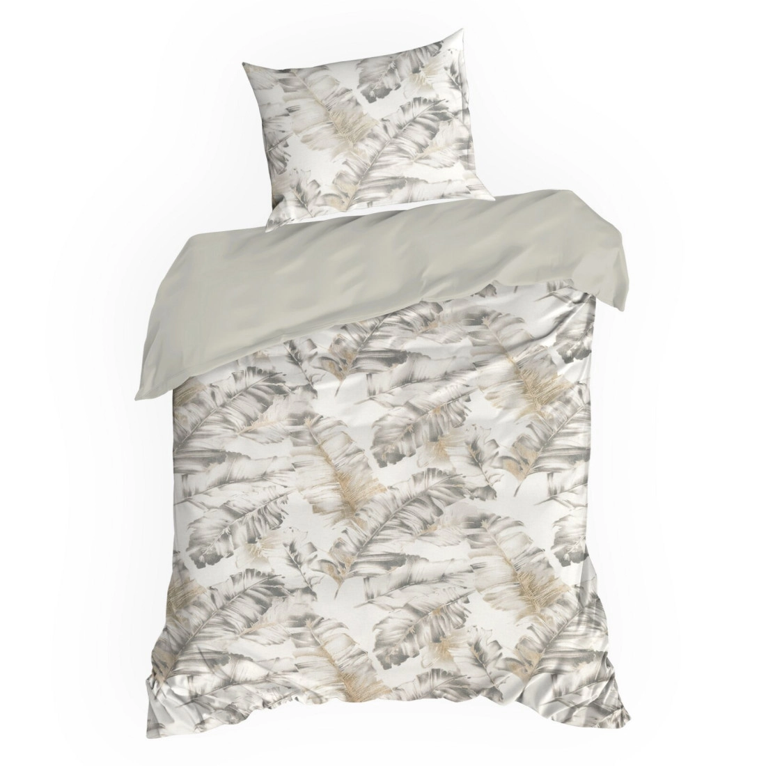 Bavlněné povlečení 140x200 cm s rostlinným vzorem, bílé a ocelové