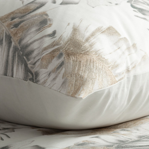 Obliečky 140x200 cm bavlnené s rastlinným vzorom, biele a oceľové