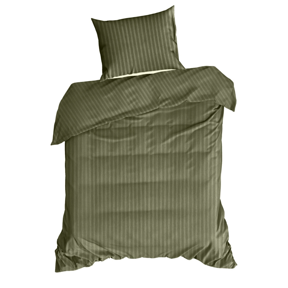 Povlečení 140x200 cm z bavlněného saténu, pruhované, olivové