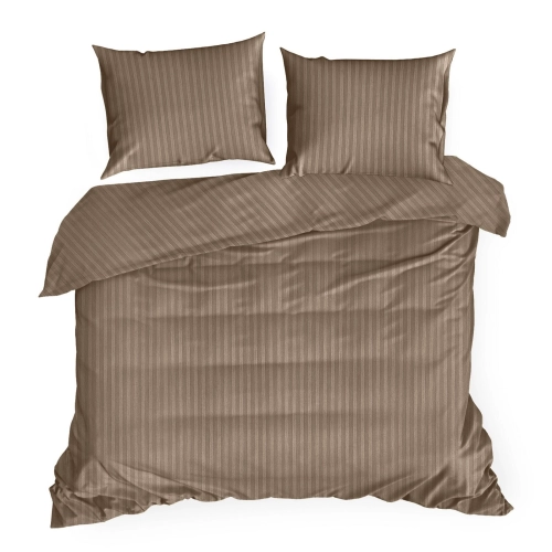 Obliečky 140x200 cm bavlnené saténové s prúžkovaným vzorom, hnedé