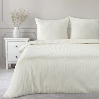 Obliečky 140x200 cm saténové bavlnené krémové s jemnými prúžkami