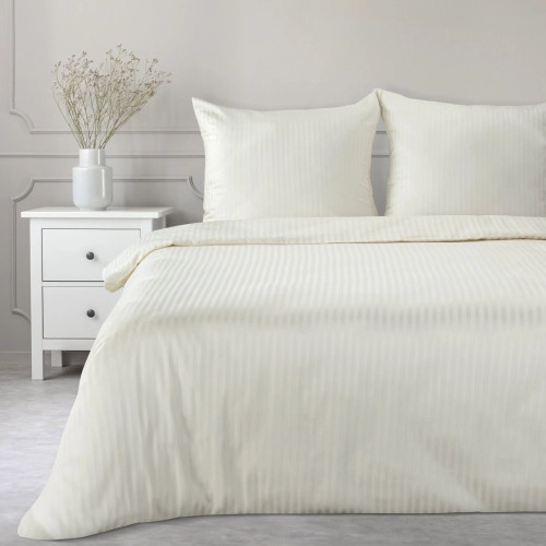 Obliečky 140x200 cm saténové bavlnené krémové s jemnými prúžkami