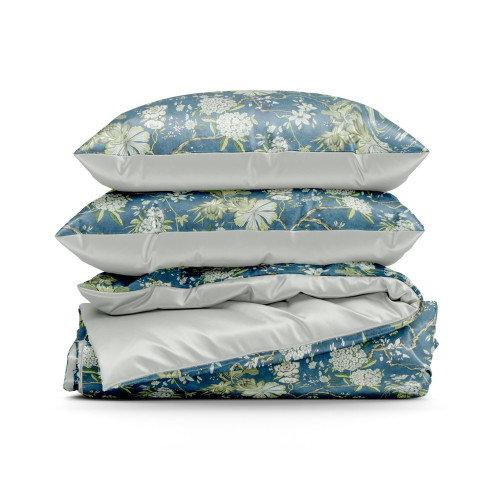 Obliečky 140x200 cm saténové bavlnené kvetované, modré a mentolové