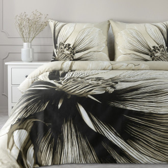 Obliečky 140x200 cm saténové bavlnené s kvetinovým motívom, béžové a hnedé