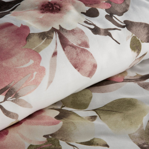 Obliečky 140x200 cm saténové bavlnené s kvetinovým vzorom, biele a bordové