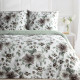 Obliečky 140x200 cm saténové bavlnené s kvetinovým vzorom, biele a oceľové