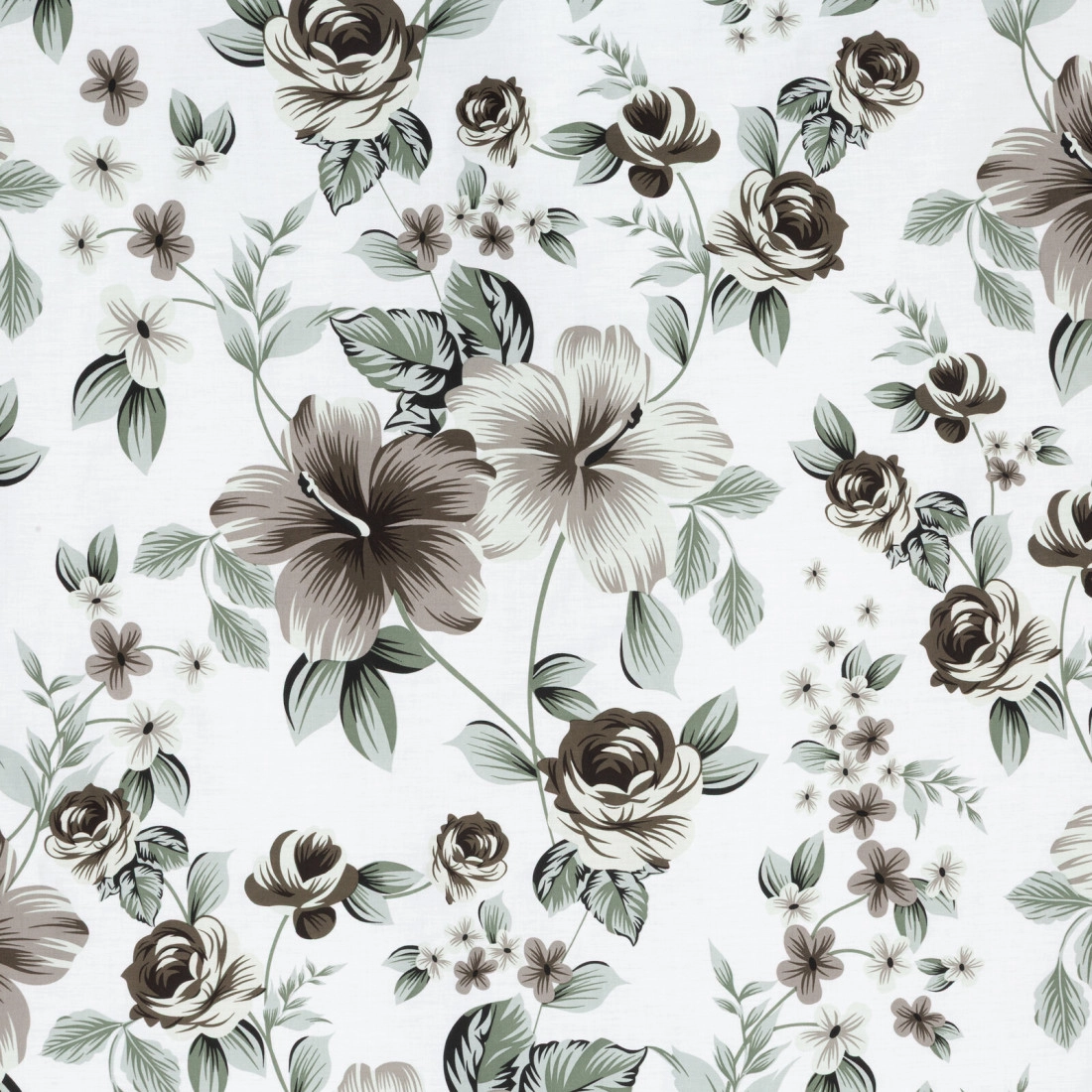 Povlečení 140x200 cm saténové bavlněné s květinovým vzorem, bílé a ocelové