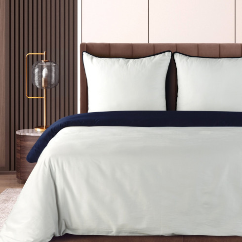 Saténové povlečení 140x200 cm oboustranné, bílé a tmavě modré