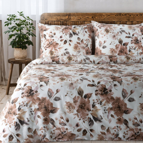 Obliečky 140x200 cm saténové s kvetovaným vzorom, biele a púdrovo ružové