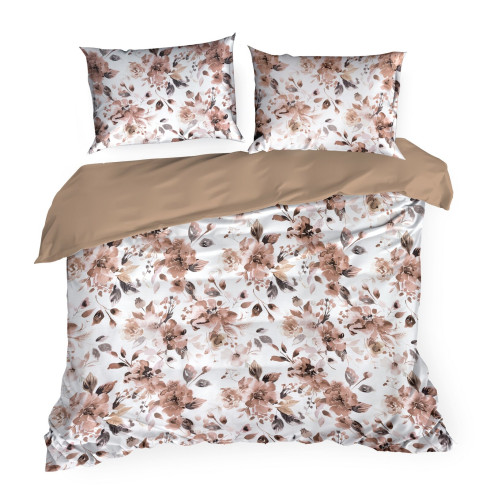 Obliečky 140x200 cm saténové s kvetovaným vzorom, biele a púdrovo ružové