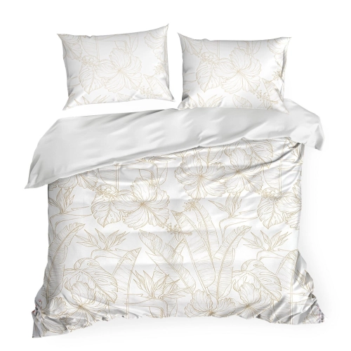 Obliečky 160x200 cm bavlnené a saténové šedobéžové s rastlinným vzorom