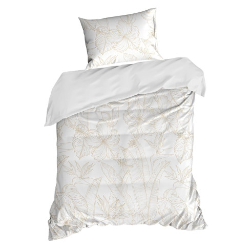 Obliečky 160x200 cm bavlnené a saténové šedobéžové s rastlinným vzorom
