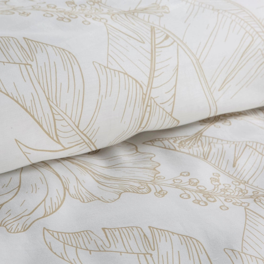 Obliečky 160x200 cm bavlnené a saténové šedobéžové s rastlinným vzorom