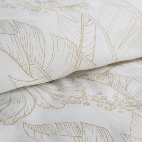 Obliečky 160x200 cm bavlnené a saténové šedobéžové s rastlinným vzorom