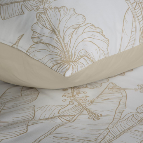 Obliečky 160x200 cm bavlnené a saténové šedobéžové s rastlinným vzorom