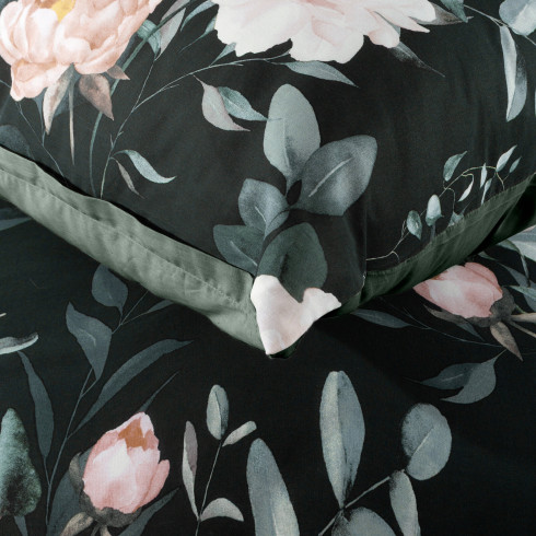 Povlečení 160x200 cm bavlněné renforcé s květinovým motivem, černé a šalvějové