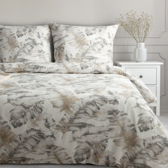 Obliečky 160x200 cm bavlnené s rastlinným vzorom, biele a oceľové