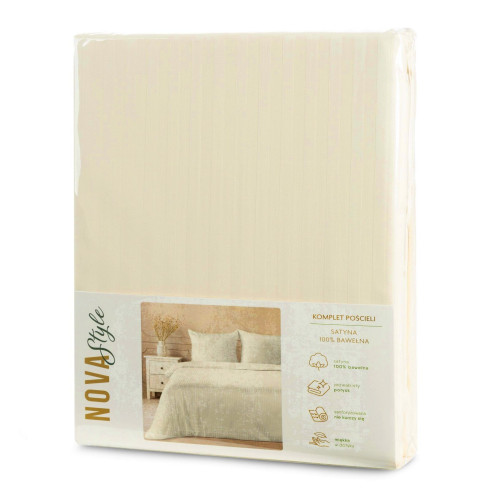 Obliečky 160x200 cm bavlnené saténové krémové s prúžkami