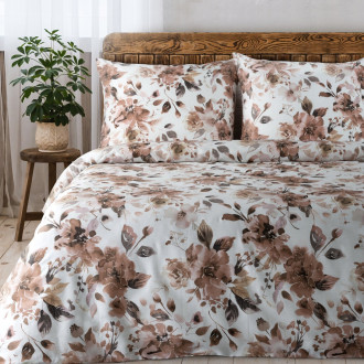 Obliečky 160x200 cm bavlnené saténové kvetované, biele a púdrovo ružové