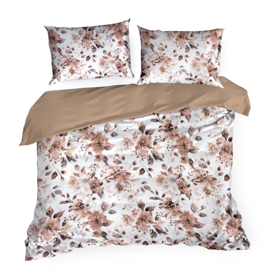 Povlečení 160x200 cm z bavlněného saténu, květované, bílé a pudrově růžové