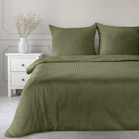 Obliečky 160x200 cm bavlnené saténové pruhované, olivové