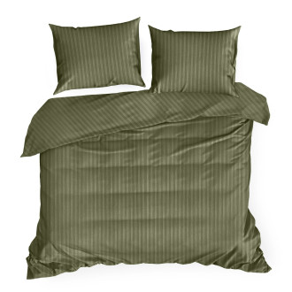 Obliečky 160x200 cm bavlnené saténové pruhované, olivové