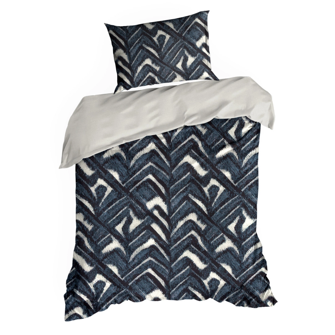 Povlečení 160x200 cm z bavlněného saténu s geometrickým vzorem, tmavě modré a béžové