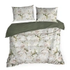 Povlečení 160x200 cm z bavlněného saténu s květinovým motivem béžové a zelené