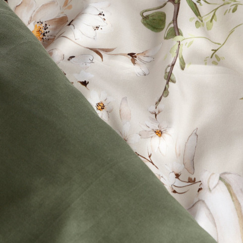 Obliečky 160x200 cm bavlnené saténové s kvetinovým motívom béžové a zelené