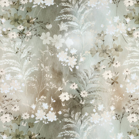 Obliečky 160x200 cm bavlnené saténové s kvetinovým motívom, olivové a biele