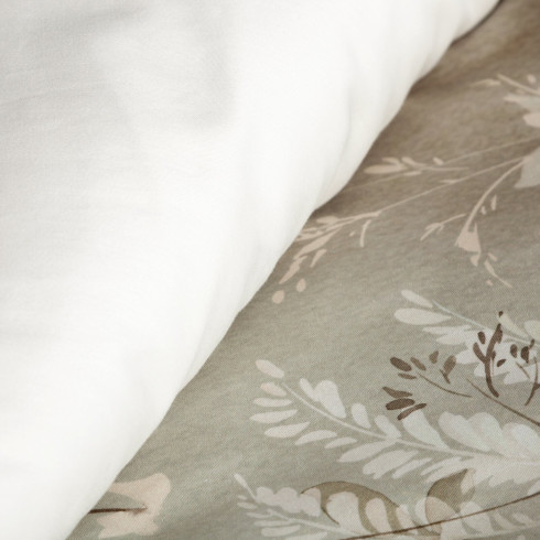 Obliečky 160x200 cm bavlnené saténové s kvetinovým motívom, olivové a biele