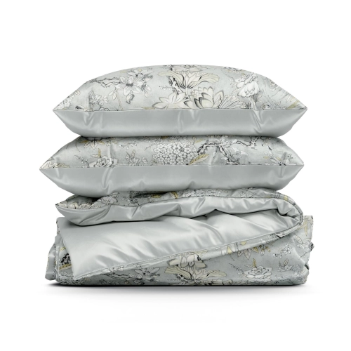 Obliečky 160x200 cm bavlnené saténové s kvetinovým vzorom, sivé a béžové