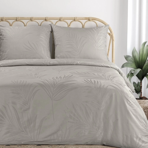 Obliečky 160x200 cm bavlnené saténové s rastlinným vzorom šedobéžové