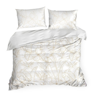 Obliečky 160x200 cm bavlnené saténové s rastlinným vzorom šedobéžové