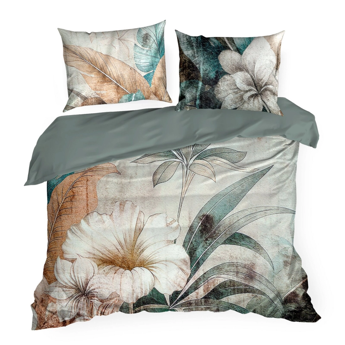 Povlečení 160x200 cm bavlněný satén, světle šedé a zelené