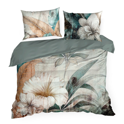 Obliečky 160x200 cm bavlnené saténové, svetlosivé a zelené