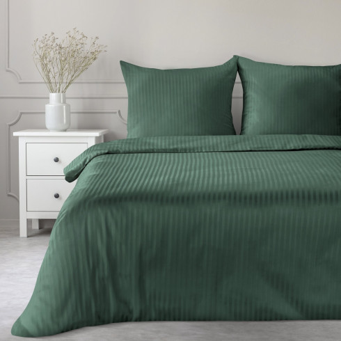 Obliečky 160x200 cm bavlnené saténové tmavozelené v prúžkoch