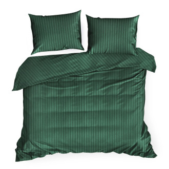 Obliečky 160x200 cm bavlnené saténové tmavozelené v prúžkoch