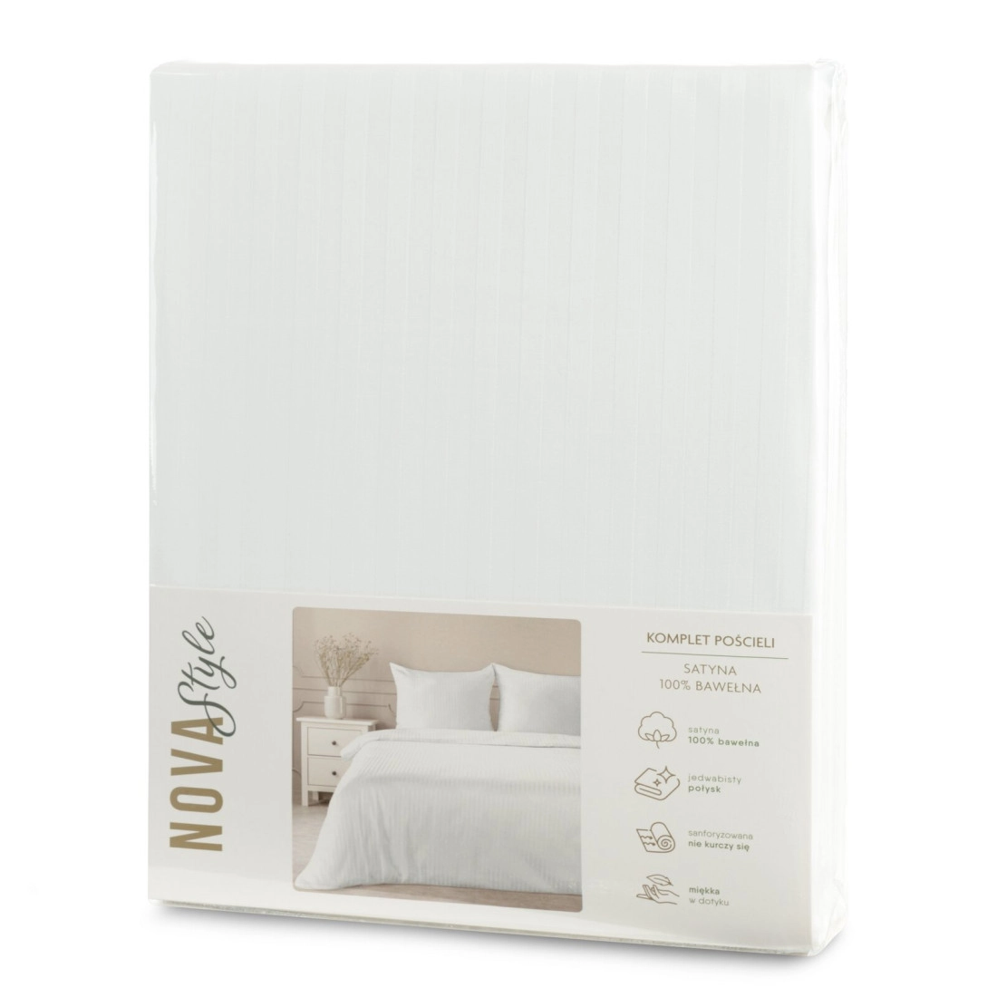 Obliečky 160x200 cm saténové bavlnené biele s jemnými prúžkami