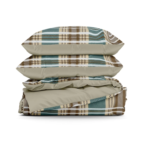 Obliečky 160x200 cm saténové bavlnené kárované, hnedé a zelené