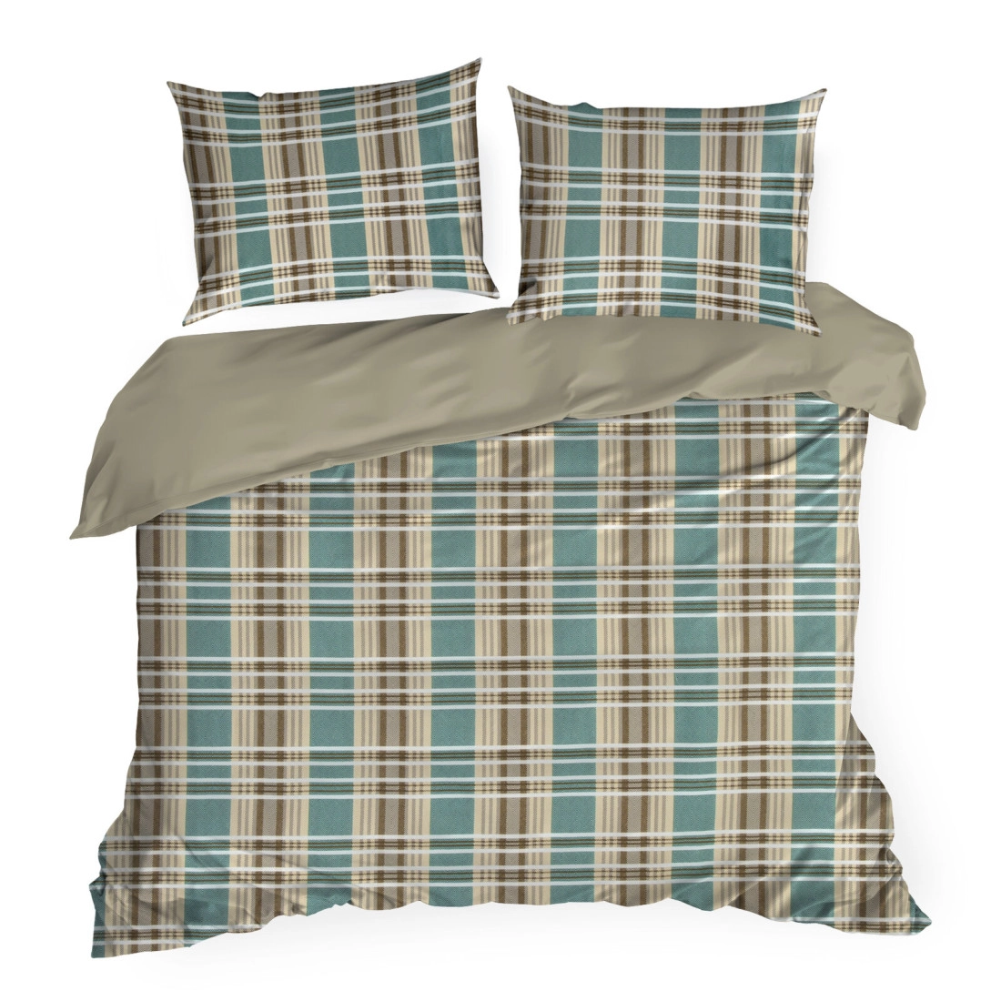 Povlečení 160x200 cm bavlněný satén kostkované, hnědé a zelené