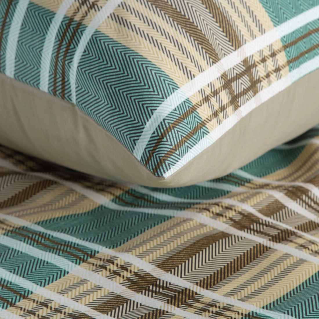 Povlečení 160x200 cm bavlněný satén kostkované, hnědé a zelené