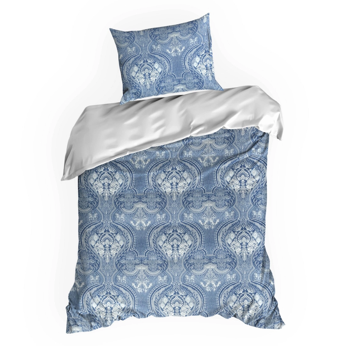 Povlečení 160x200 cm saténové bavlněné, modré a krémové