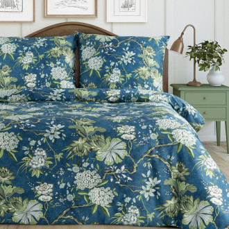 Obliečky 160x200 cm saténové bavlnené s kvetinovým vzorom, modré a mentolové