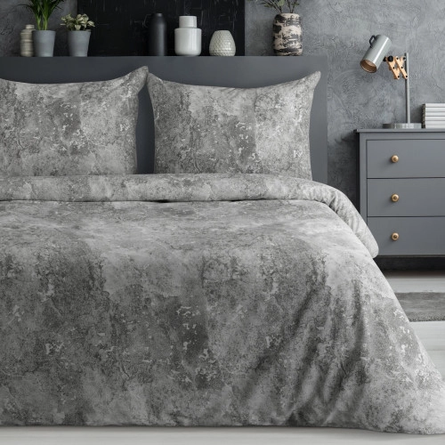 Obliečky 160x200 cm saténové bavlnené s mramorovým motívom, strieborné a oceľové